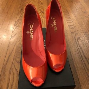 Never worn! Open toed Chanel heels